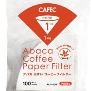 ניירות פילטר CAFEC Abaca קוניים לכוס אחת, לבנים, 100 יחידות AC1-100W