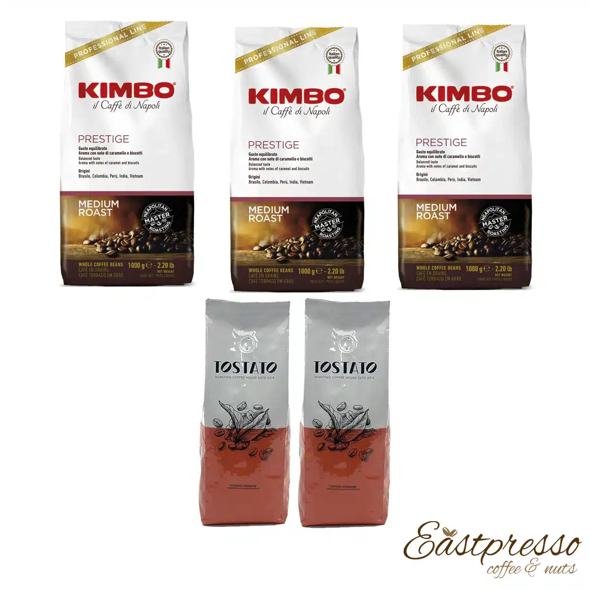 באנדל 3 ק"ג קימבו פרסטיג'  +1 ק"ג  טוסטאטו פרימיוםKIMBO Prestige 3 Kg +  TOSTATO Prem 1 Kg