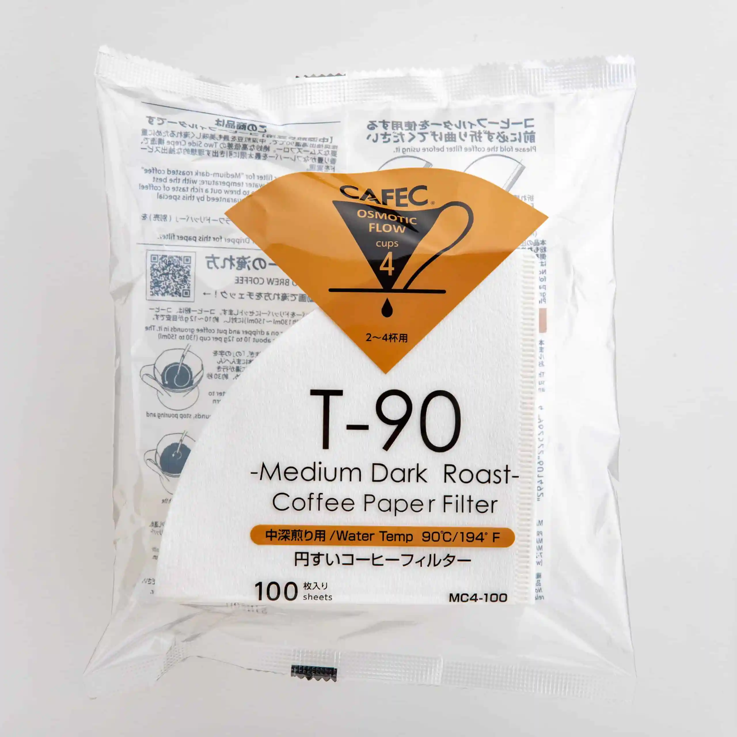 נייר למכונת פילטר CAFEC Medium Roast T-90 Coffee Paper Filter 4 Cup, 100 pcs